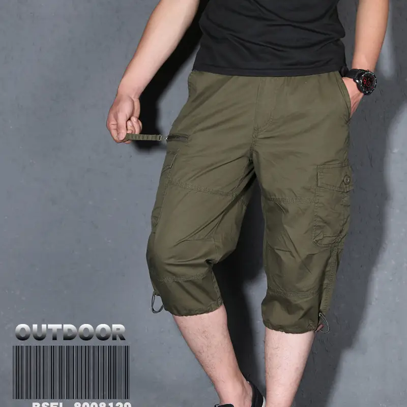 Men's Olive Capri Shorts with 4 Pocket Design