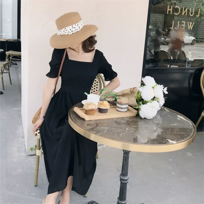 2025 Summer Yellow Square Neck Dress with Sweet Waist — feature 14
