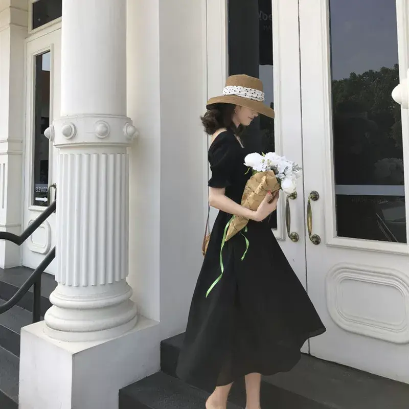 2025 Summer Yellow Square Neck Dress with Sweet Waist — feature 2