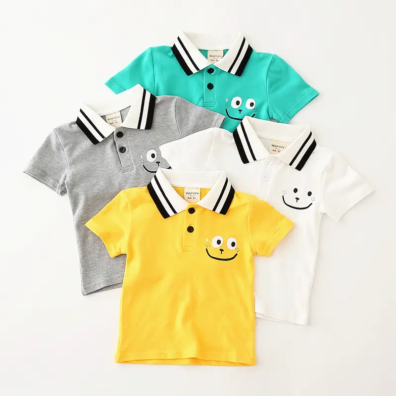 Boys Cotton Pique Polo Shirt Turquoise Smile Face Design