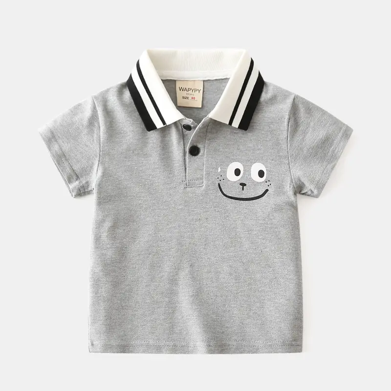 Boys Cotton Pique Polo Shirt Turquoise Smile Face Design
