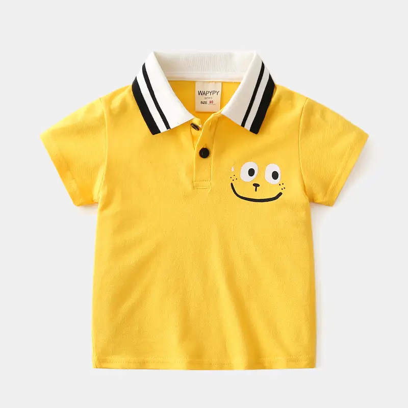 Boys Cotton Pique Polo Shirt Turquoise Smile Face Design