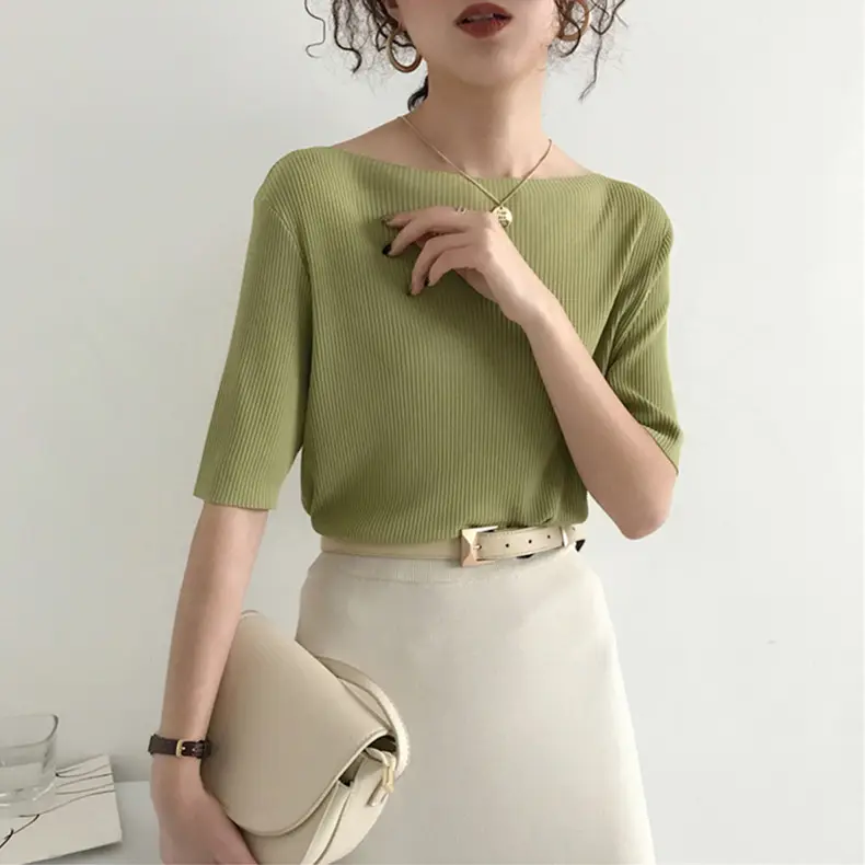 2025 Green Knit Plus Size Top with Beaded Design - Image 4