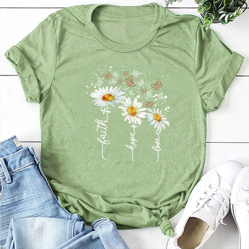Women Yellow Daisy Print T-Shirt Short Sleeve 2023 - Image 15