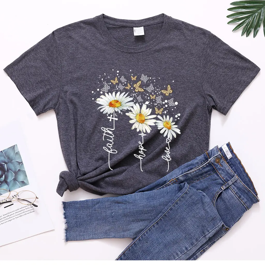 Women Yellow Daisy Print T-Shirt Short Sleeve 2023 - Image 14