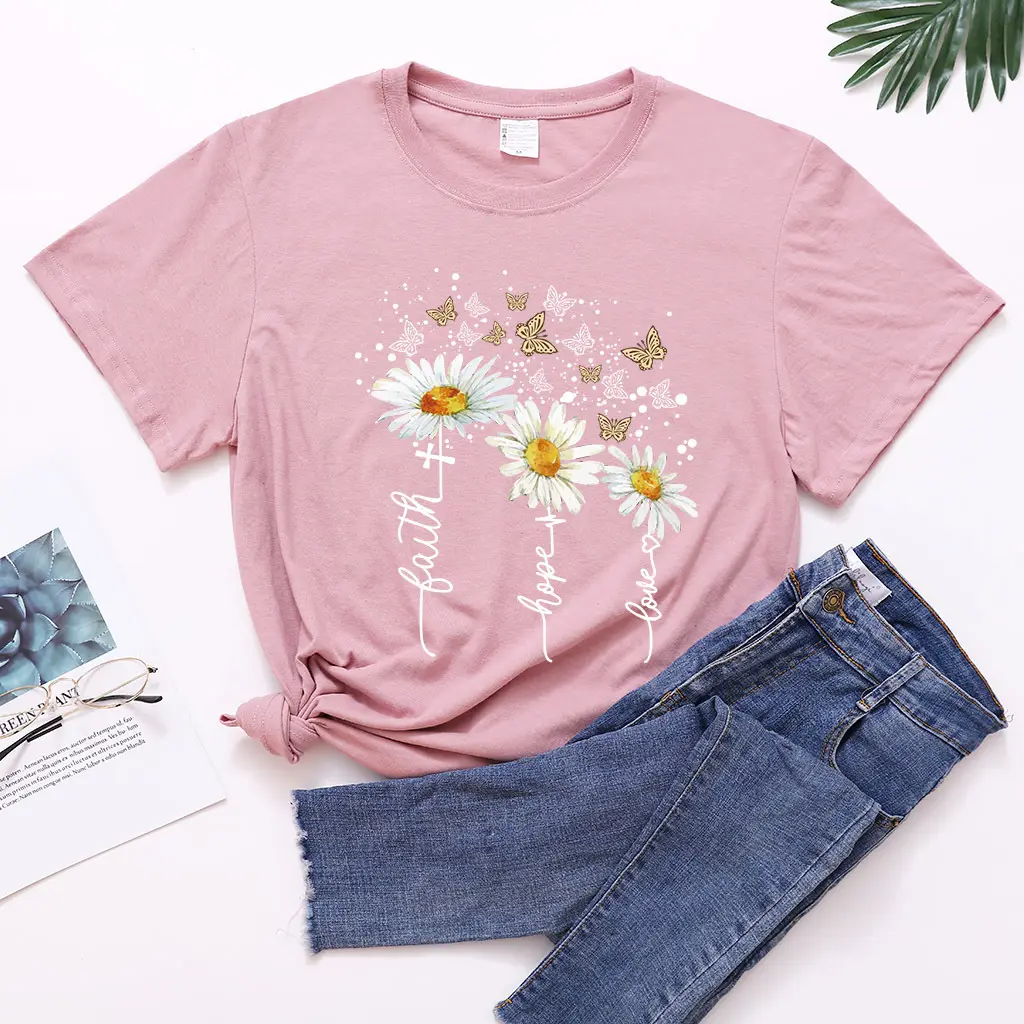 Women Yellow Daisy Print T-Shirt Short Sleeve 2023 - Image 17