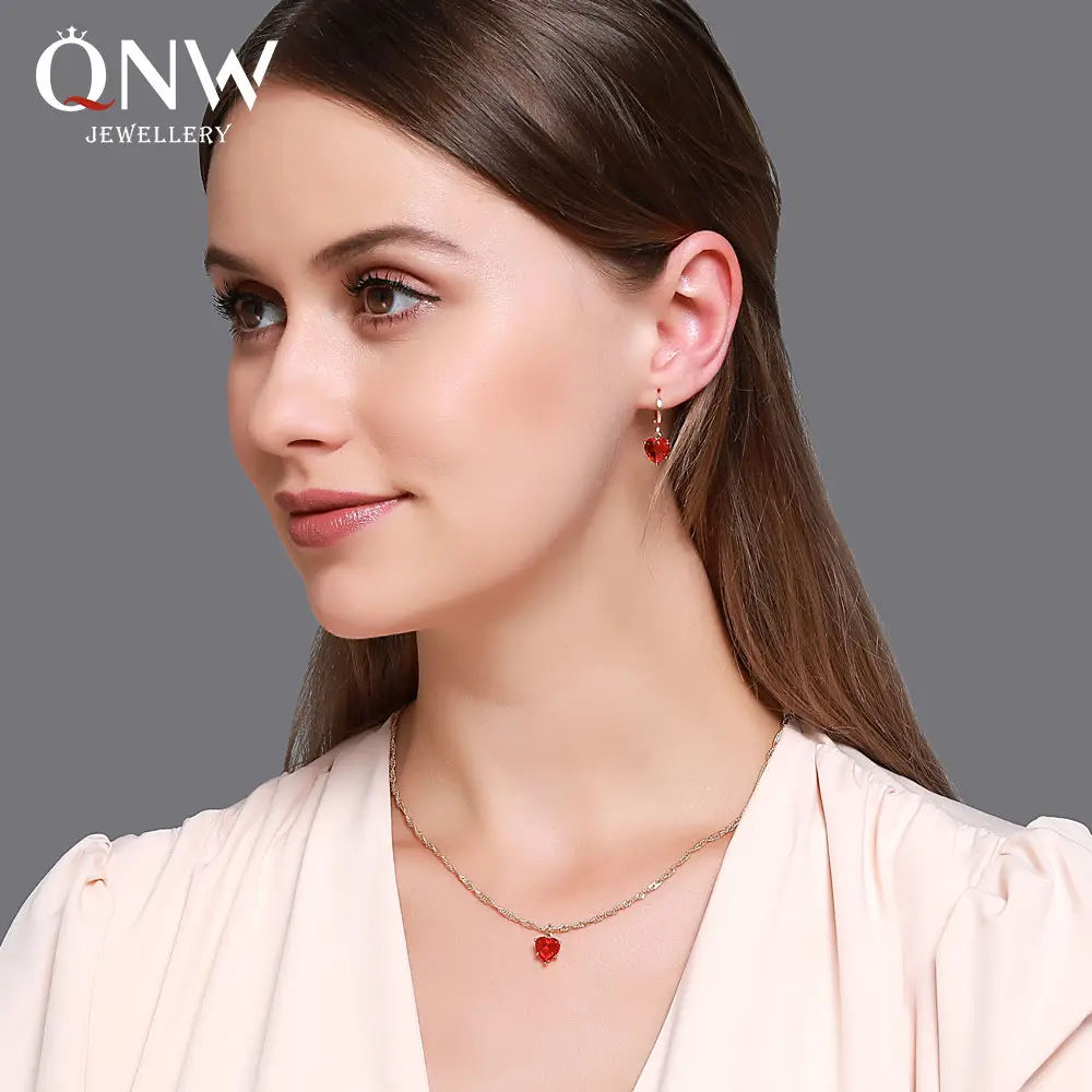 Gold Crystal Zircon Necklace Earrings Set for Women