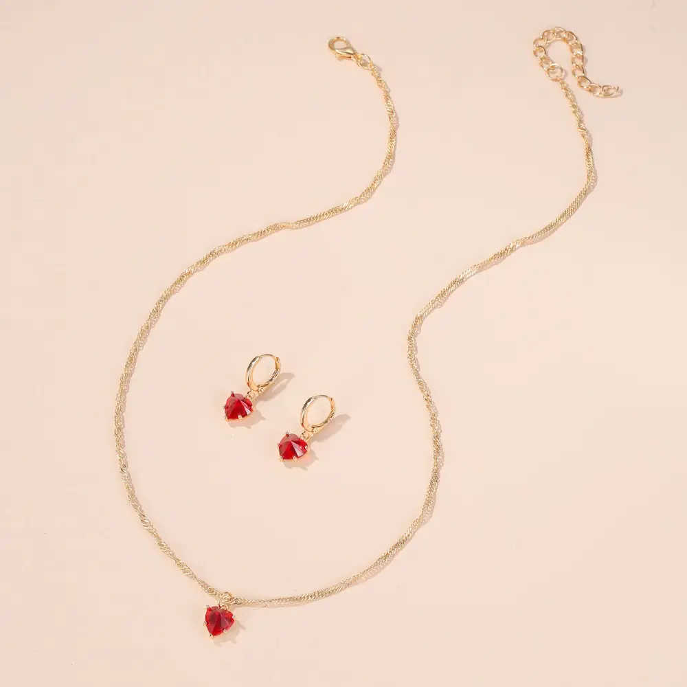Gold Crystal Zircon Necklace Earrings Set for Women