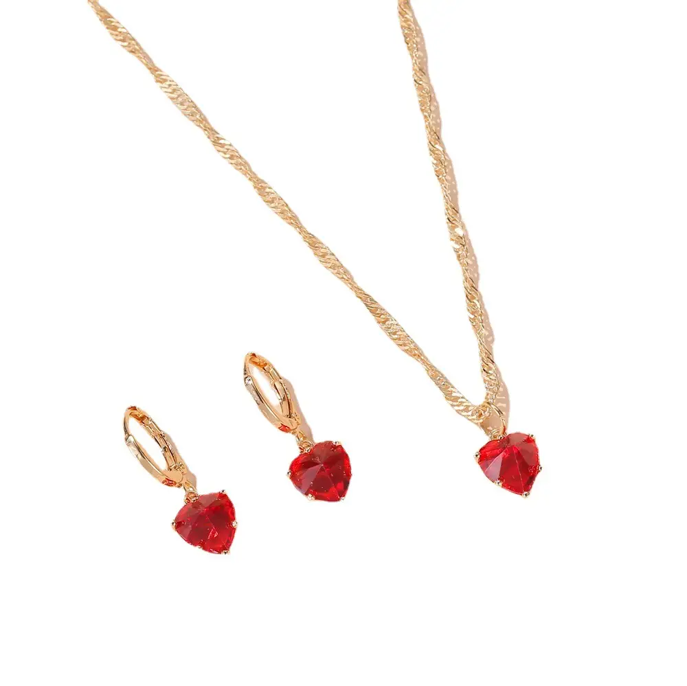 Gold Crystal Zircon Necklace Earrings Set for Women