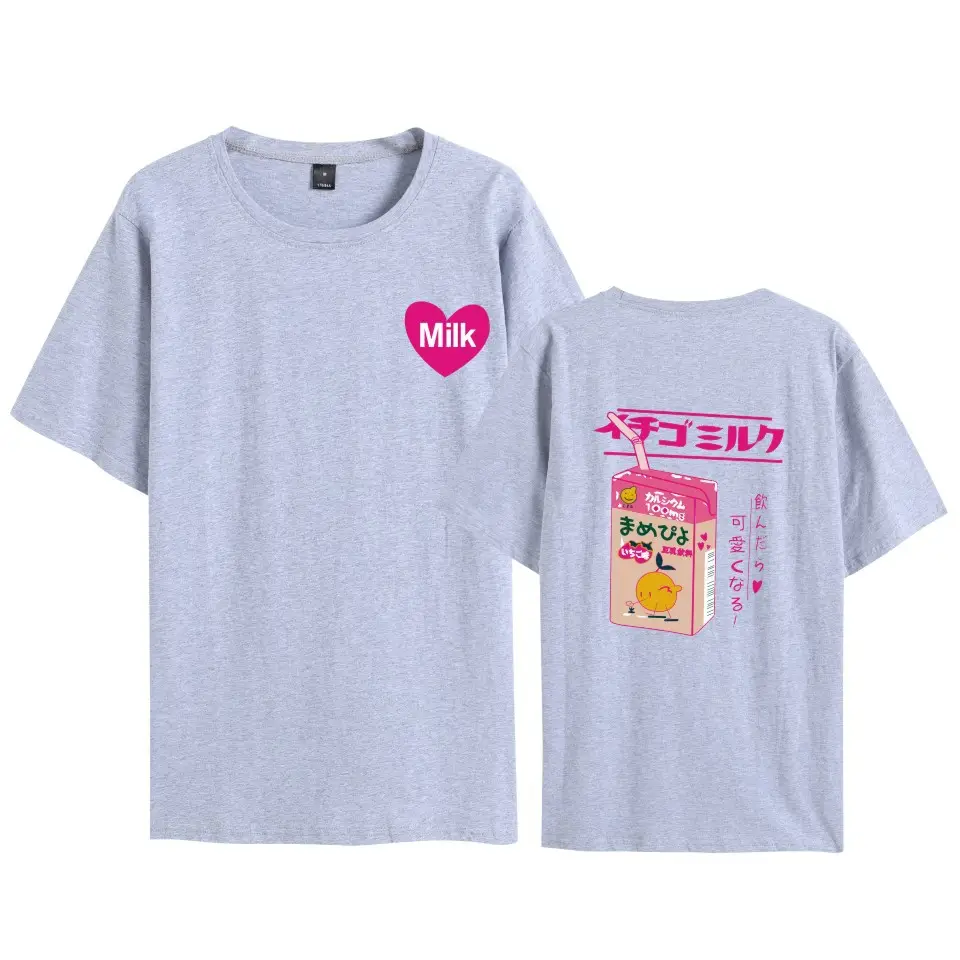 Red Cartoon Q Milk Printed T-Shirt Set for Men Women - Image 3