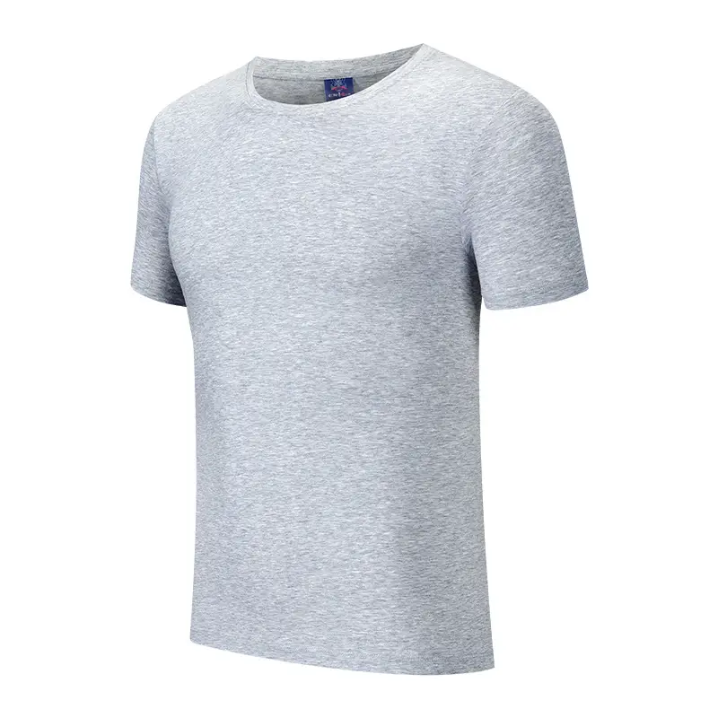 Men Grey Cotton Round Neck T-Shirt Short Sleeve
