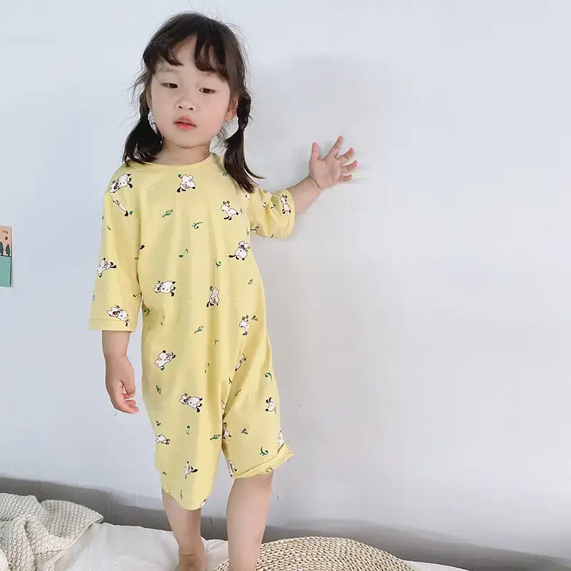 Children's Blue Cartoon Pajamas Summer Cotton One-Piece