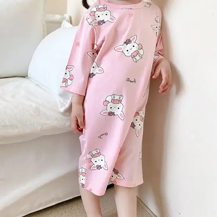 Children's Blue Cartoon Pajamas Summer Cotton One-Piece