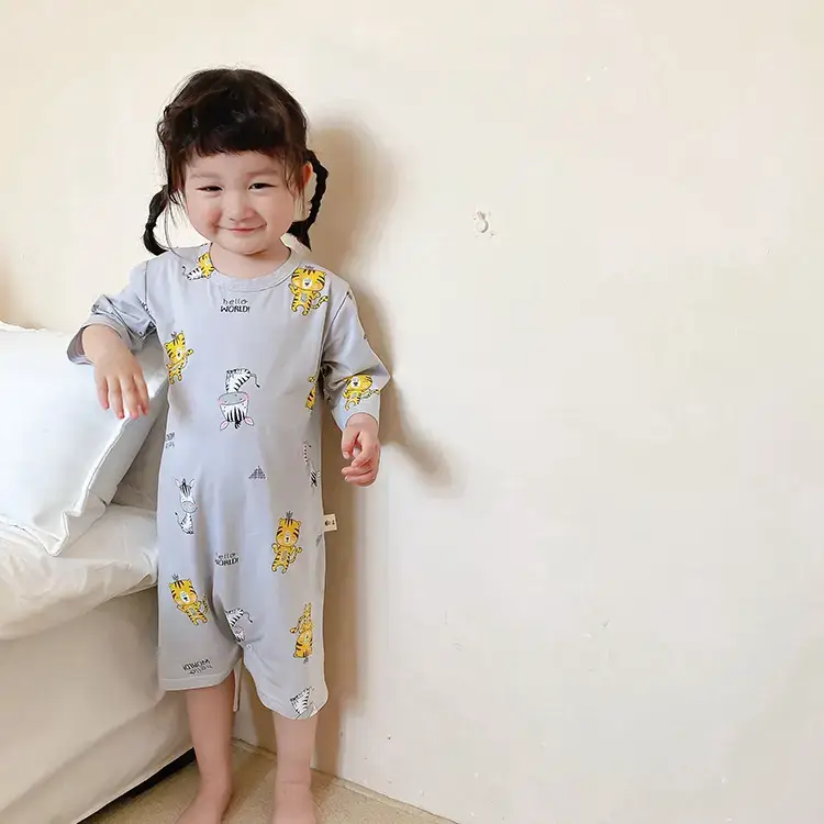Children's Blue Cartoon Pajamas Summer Cotton One-Piece
