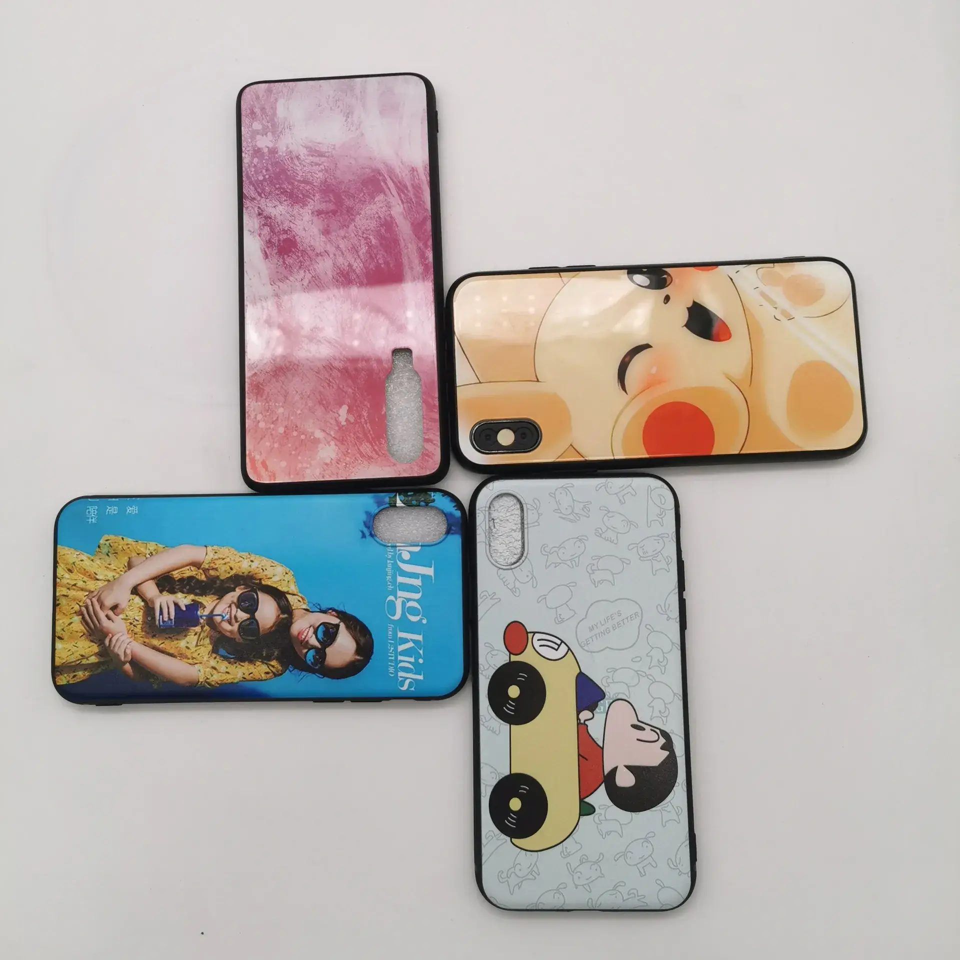 iPhone 12C Glass Black Case with Pikachu Design