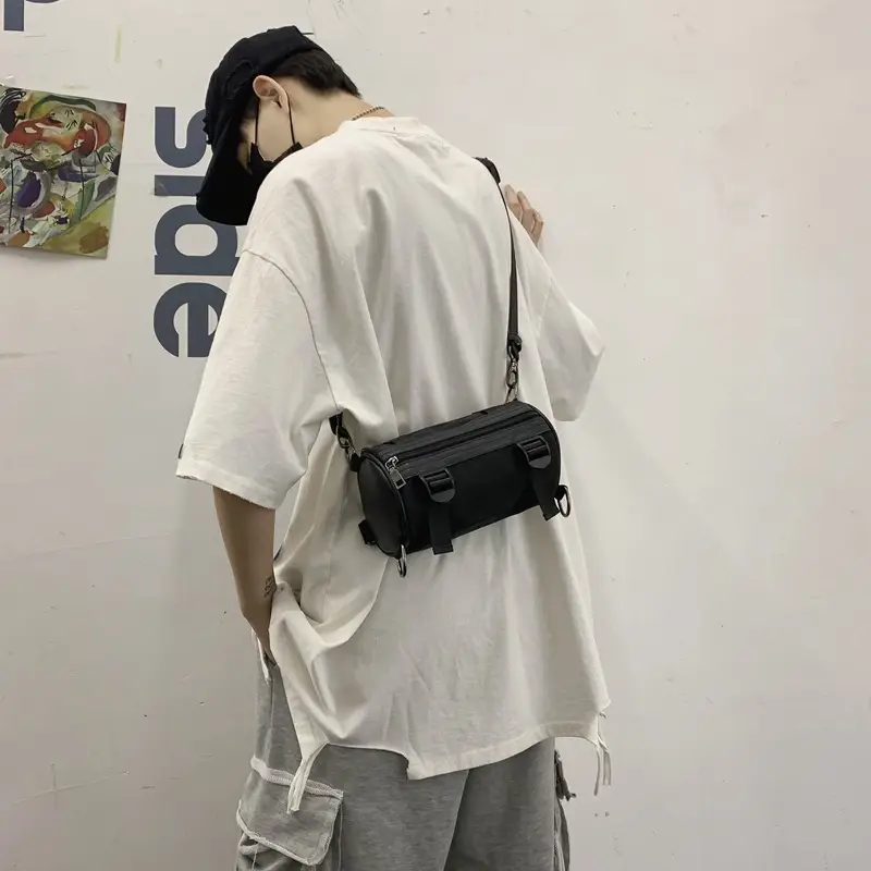 Men's Black Cylinder Crossbody Bag Street Trendy Hip Hop - Image 5