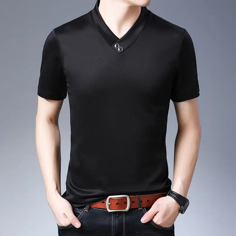 Men Blue V-Neck T-Shirt 2020 Summer - Image 3