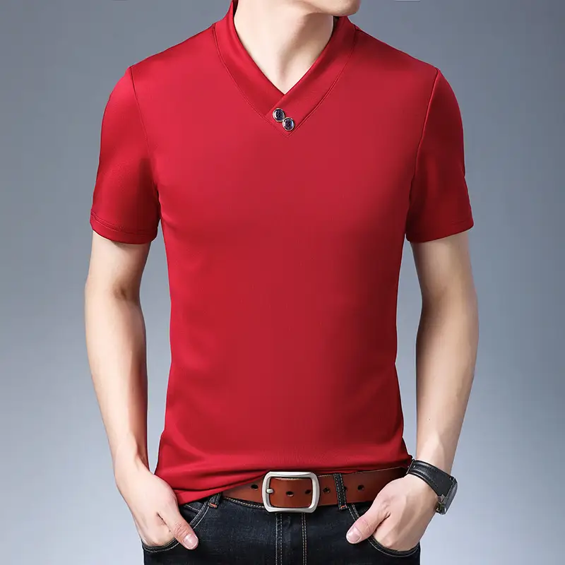 Men Blue V-Neck T-Shirt 2020 Summer - Image 2