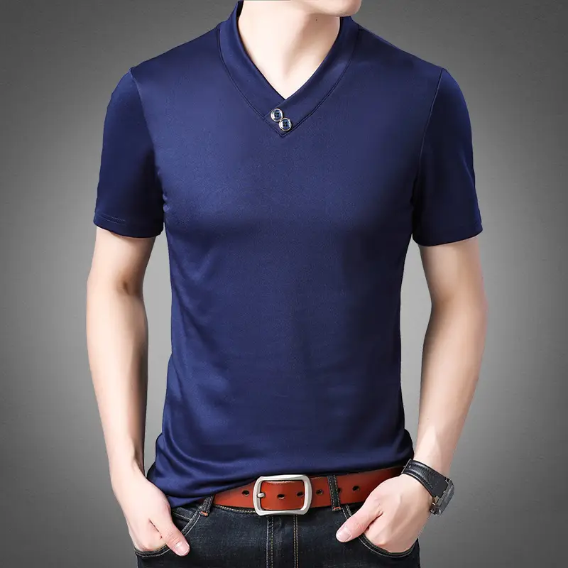 Men Blue V-Neck T-Shirt 2020 Summer - Image 6