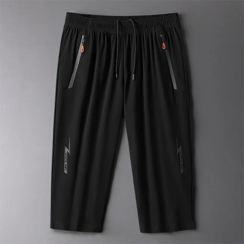 Men Black Cropped Shorts with Drawstring Waist - Image 4