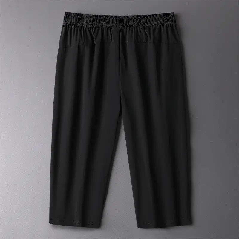 Men Black Cropped Shorts with Drawstring Waist - Image 7