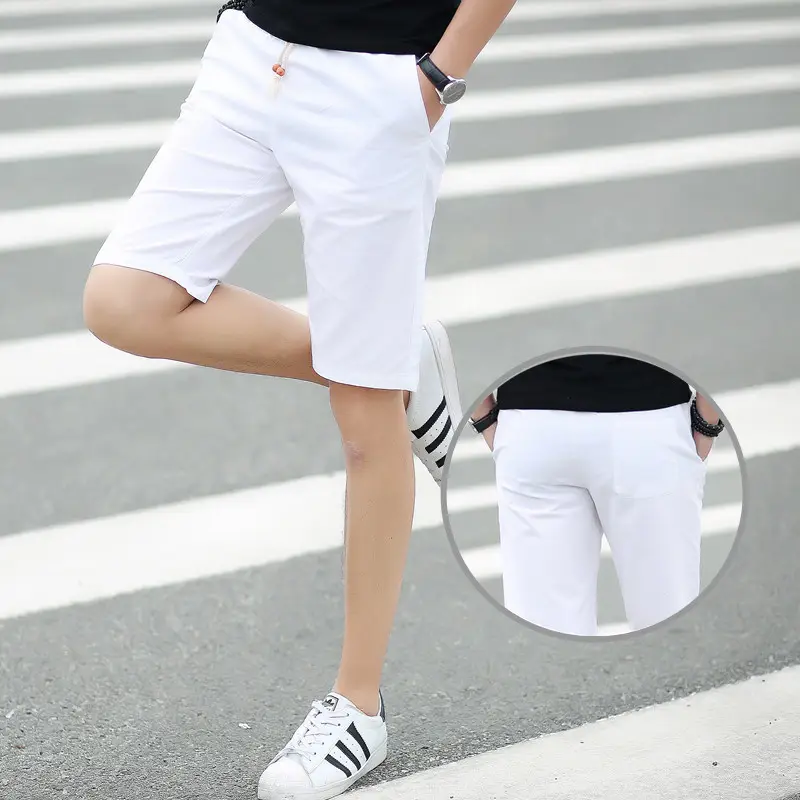 Men's Cotton Casual Shorts White Blue Black - Image 9