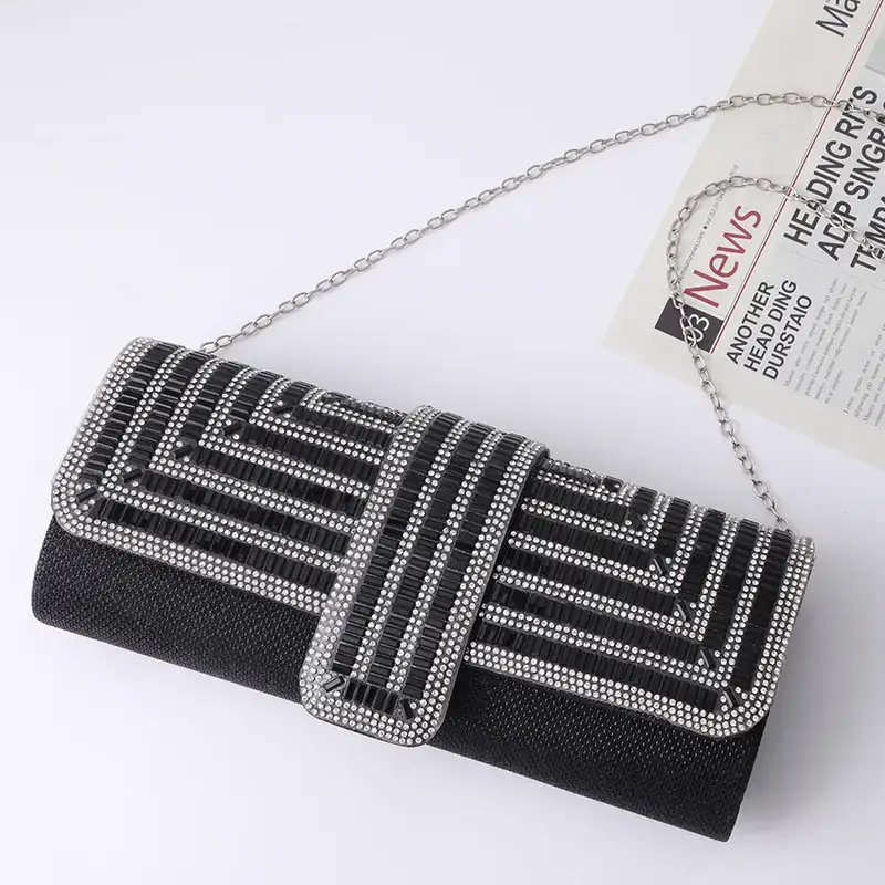 Black Rhinestone Crossbody Bag for Women