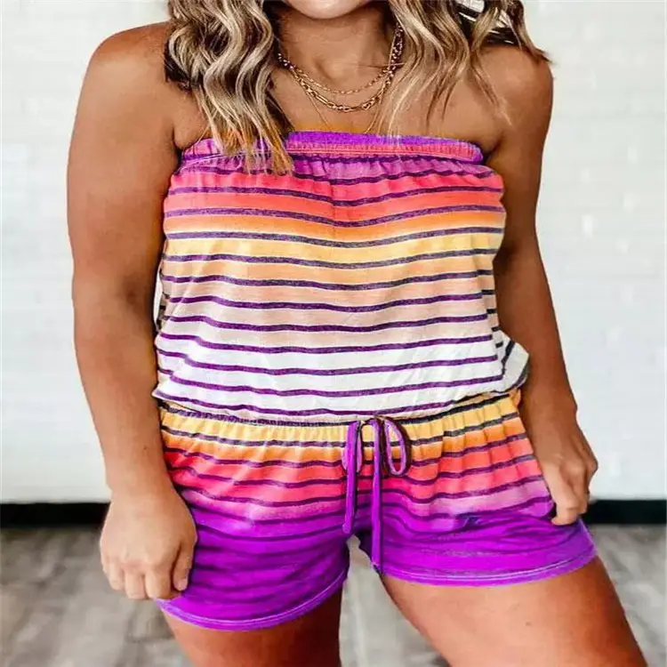 Strapless Striped Shorts Set for Women 2020 - Image 5