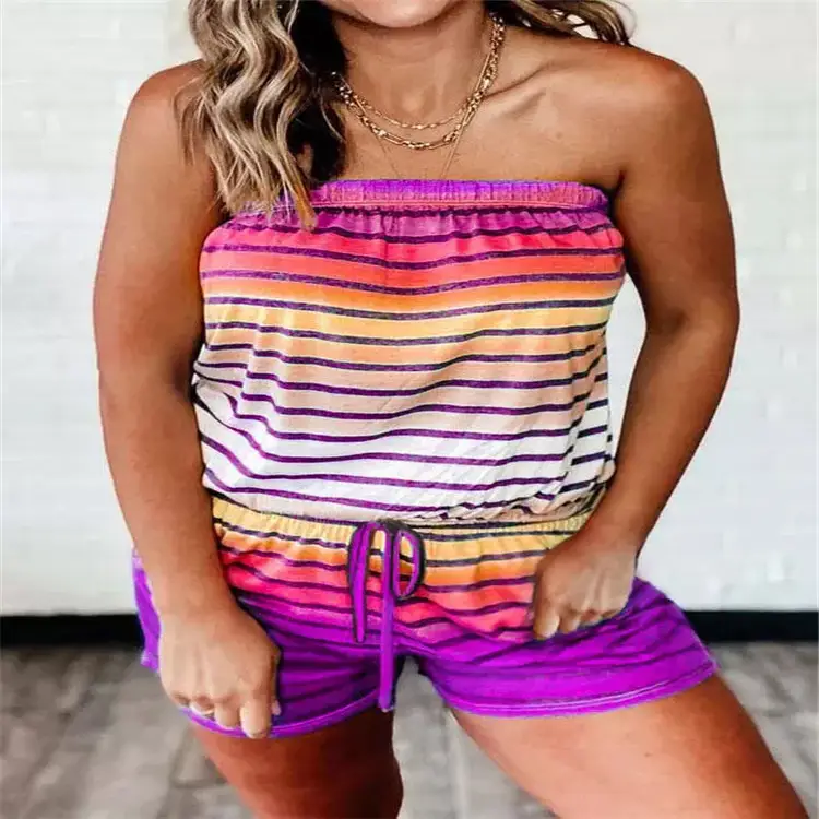 Strapless Striped Shorts Set for Women 2020 - Image 6