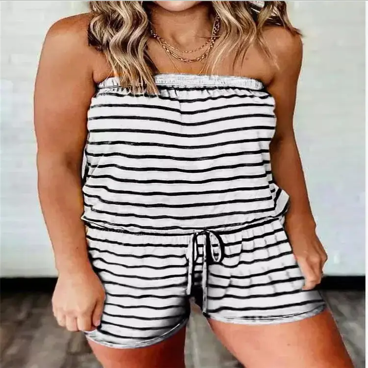 Strapless Striped Shorts Set for Women 2020 - Image 7