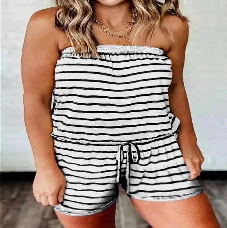 Strapless Striped Shorts Set for Women 2020 - Image 2