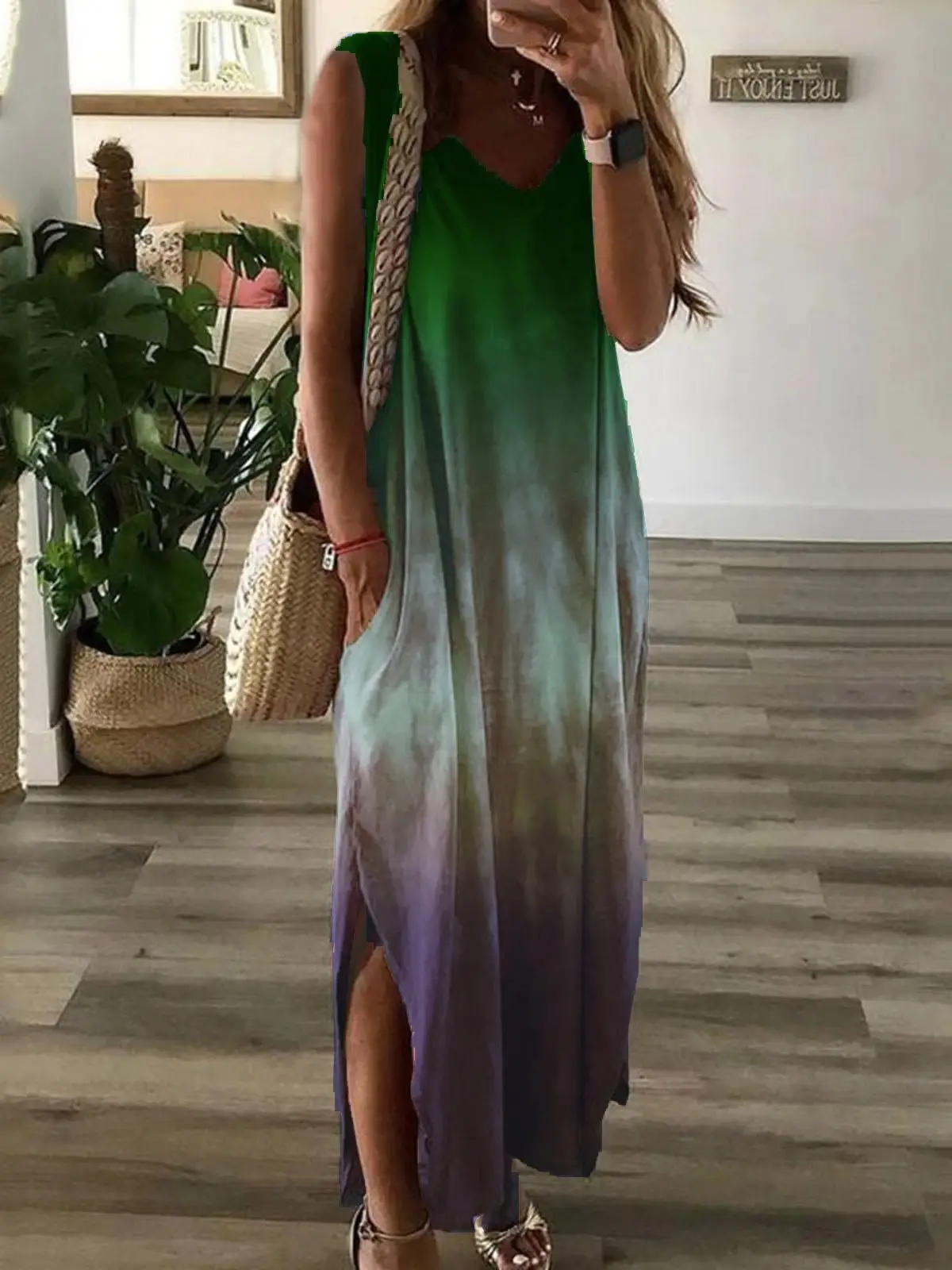 2020 Tie-Dye Gradient Slim Fit Long Sleeve Dress - Image 2