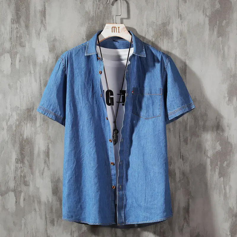 Denim Slim Fit Short Sleeve Shirt for Men - Image 4