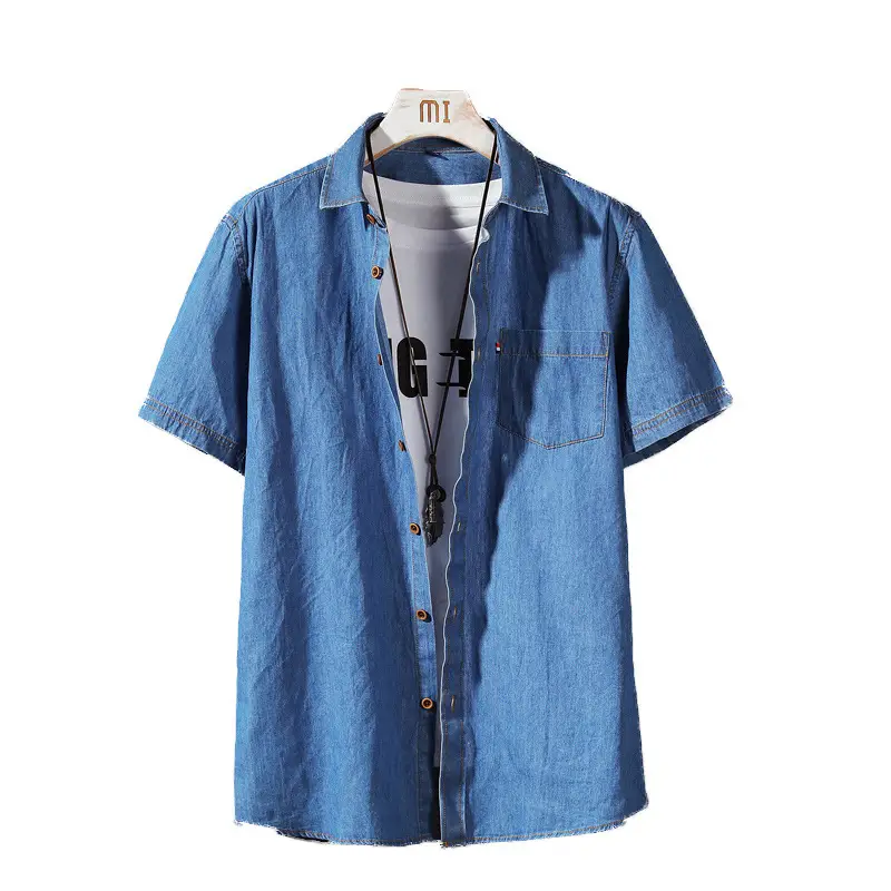 Denim Slim Fit Short Sleeve Shirt for Men - Image 7