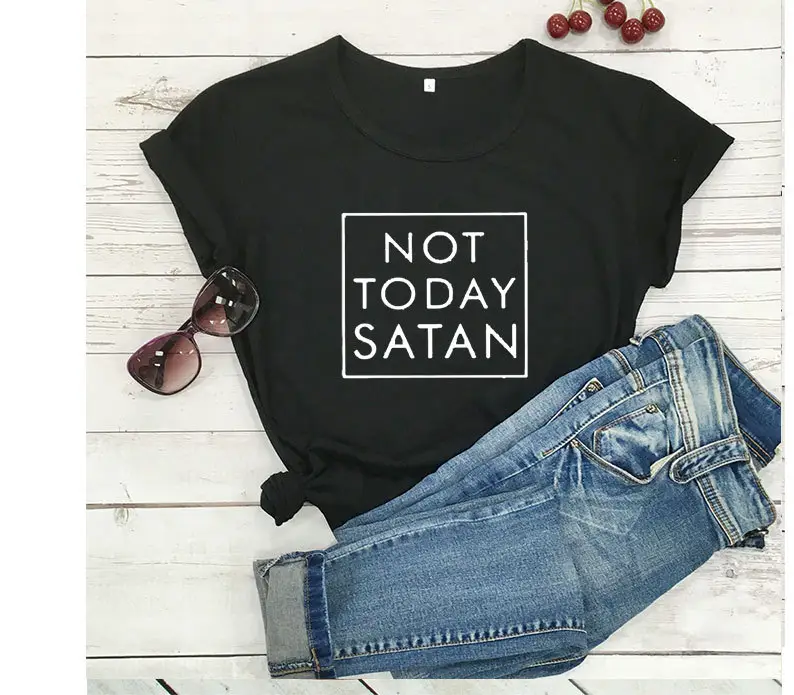 Not Today Satan Maroon T-Shirt Border Print - Image 2