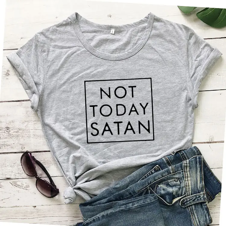 Not Today Satan Maroon T-Shirt Border Print - Image 3