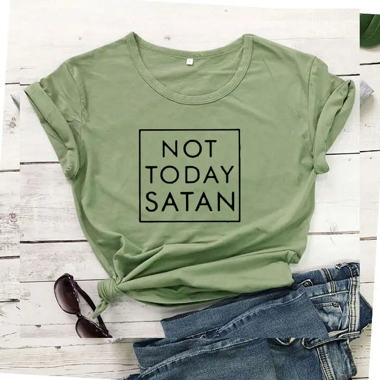 Not Today Satan Maroon T-Shirt Border Print - Image 4