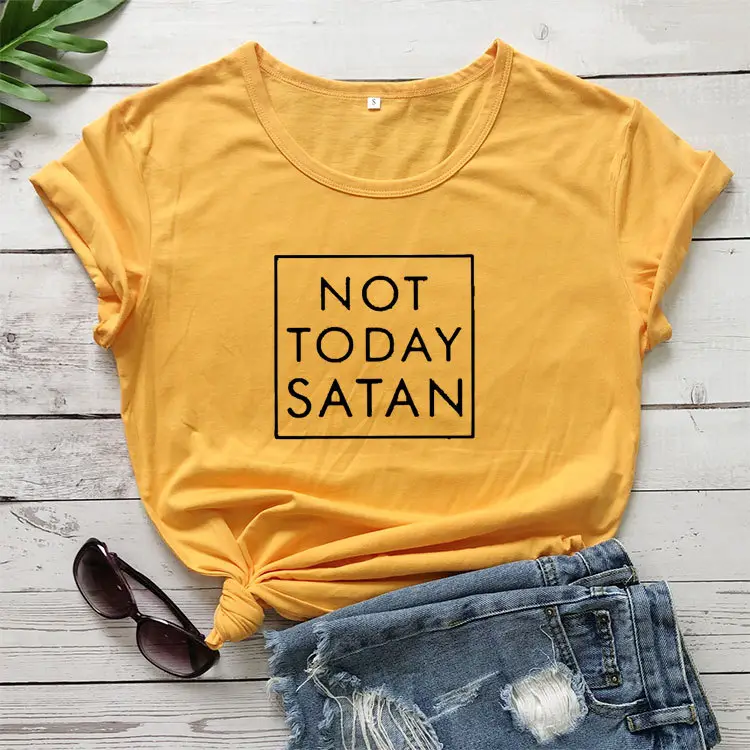 Not Today Satan Maroon T-Shirt Border Print - Image 5