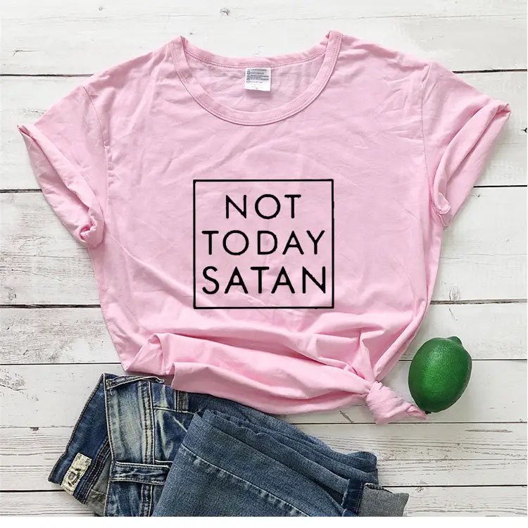 Not Today Satan Maroon T-Shirt Border Print - Image 6