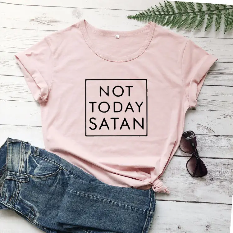 Not Today Satan Maroon T-Shirt Border Print - Image 8