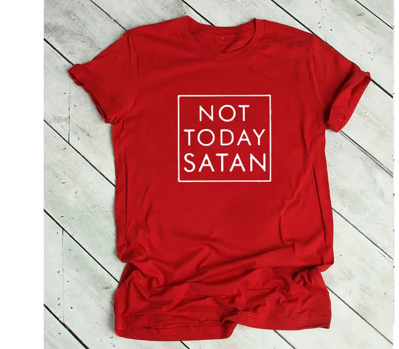 Not Today Satan Maroon T-Shirt Border Print - Image 9