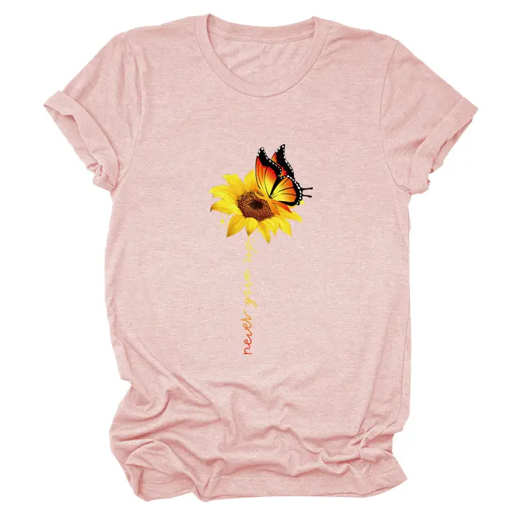 Sunflower Printed Short Sleeve T-Shirt Blue European American - Image 12