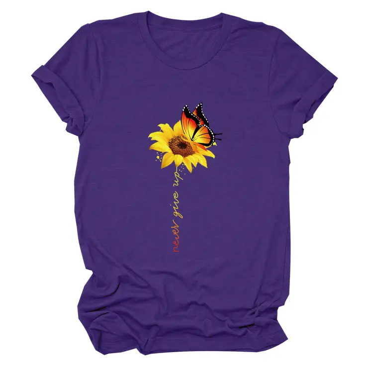 Sunflower Printed Short Sleeve T-Shirt Blue European American - Image 17