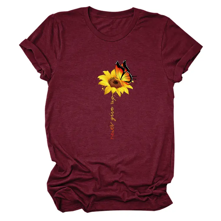 Sunflower Printed Short Sleeve T-Shirt Blue European American - Image 4