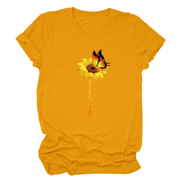 Sunflower Printed Short Sleeve T-Shirt Blue European American - Image 6