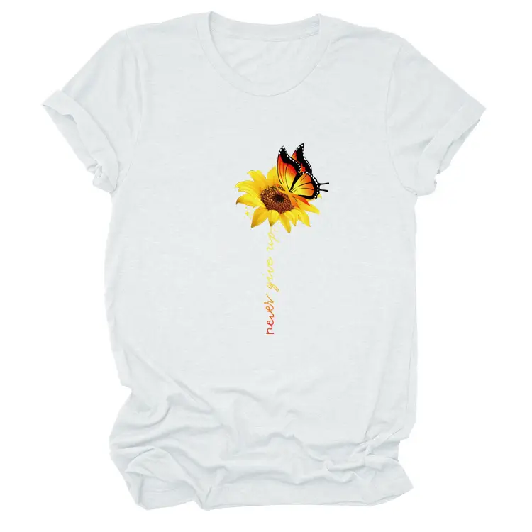 Sunflower Printed Short Sleeve T-Shirt Blue European American - Image 7