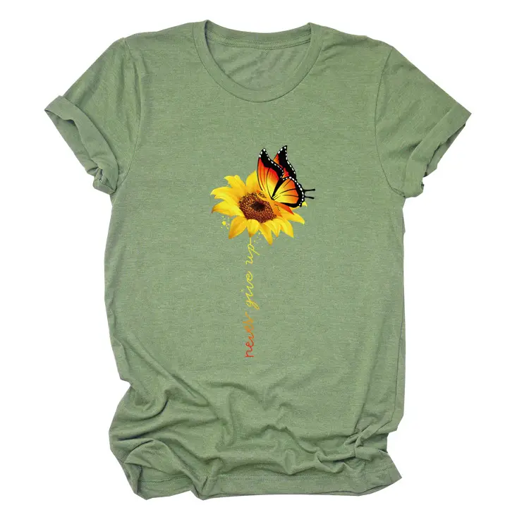 Sunflower Printed Short Sleeve T-Shirt Blue European American - Image 9
