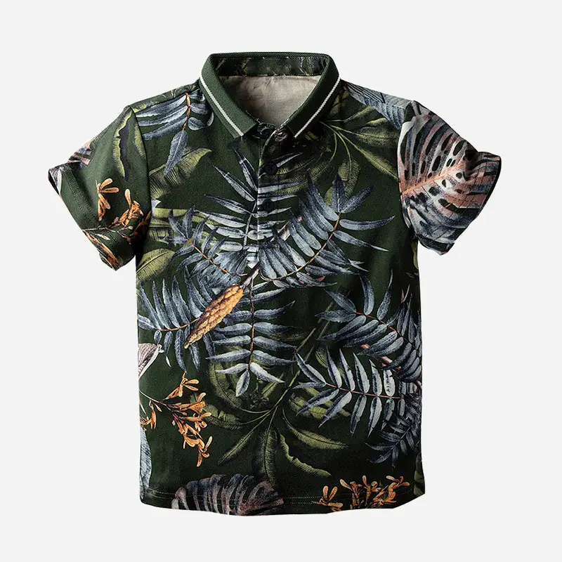 Boys Printed Polo Shirt Green Tropical Leaf 2020 - Image 2