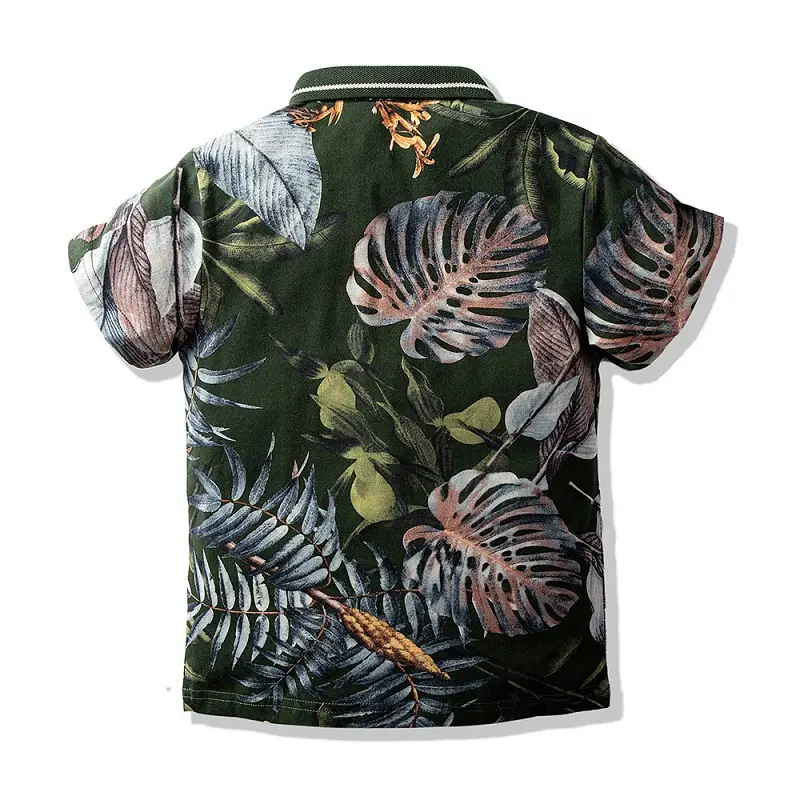 Boys Printed Polo Shirt Green Tropical Leaf 2020 - Image 3