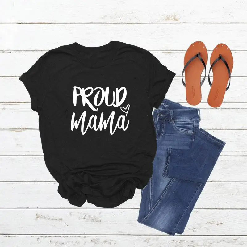 Proud Mama Printed T-Shirt White Short Sleeve